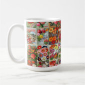 ヴィンテージの花の種の包みの庭のコラージュ コーヒーマグカップ (左)