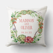 ヴィンテージの花の緑及びピンクのSucculent結婚する| クッション (正面)