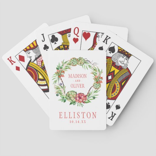 ヴィンテージの花の緑及びピンクのSucculent結婚する| トランプ (裏面)