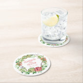 ヴィンテージの花の緑及びピンクのSucculent結婚する| ラウンドペーパーコースター (インサイチュ)