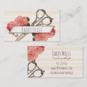 ヴィンテージの花の美容師の美容師のピンクの上品 名刺 (正面/裏面)