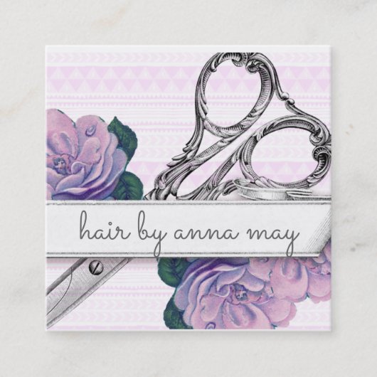 ヴィンテージの花の美容師の美容師の紫色 スクエア名刺 (正面)