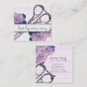 ヴィンテージの花の美容師の美容師の紫色 スクエア名刺 (正面/裏面)