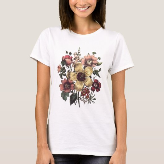 ヴィンテージの花の花のモチーフの女性のTシャツ Tシャツ (正面)