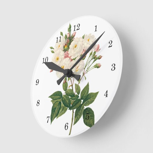 ヴィンテージの花の花の赤面Noisetteばら色のRedoute ラウンド壁時計 (傾斜)