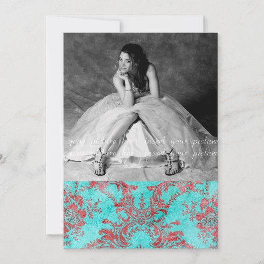 ヴィンテージの花の菓子16のパーティーの写真カード赤い青 招待状 (正面)