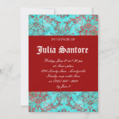 ヴィンテージの花の菓子16のパーティーの写真カード赤い青 招待状 (裏面)