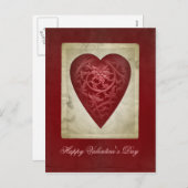 ヴィンテージの花の郵便はがきとの赤いバレンタインのハート シーズンポストカード (正面/裏面)