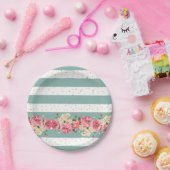 ヴィンテージの花の金ゴールドのフェイクなグリッターの点は縞で飾ります ペーパープレート (パーティー)