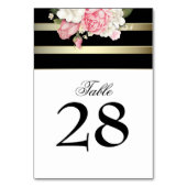 ヴィンテージの花の金ゴールドの白黒のストライプの結婚 テーブルナンバー (裏面)