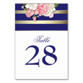 ヴィンテージの花の金ゴールド海軍白のストライプの結婚 テーブルナンバー (裏面)