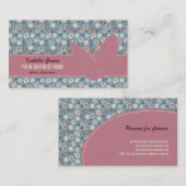 ヴィンテージの花の青いパターンのピンクの蝶 名刺 (正面/裏面)