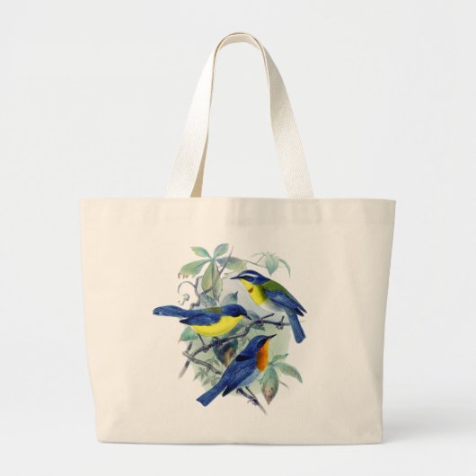 ヴィンテージの花の鳴き鳥服装およびギフト ラージトートバッグ (正面)