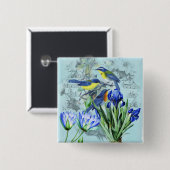 ヴィンテージの花の鳴き鳥服装およびギフト 缶バッジ (正面&裏面)