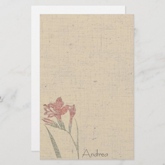 ヴィンテージの花の麻布の文房具 便箋 (正面/裏面)