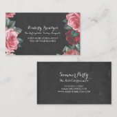 ヴィンテージの花の黒板のピンクのバラのリース 名刺 (正面/裏面)