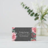 ヴィンテージの花の黒板のピンクのバラのリース 名刺 (スタンド正面)