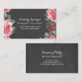 ヴィンテージの花の黒板のピンクのバラのリース 名刺 (正面/裏面)