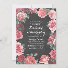 ヴィンテージの花の黒板の誕生会 招待状