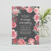 ヴィンテージの花の黒板の誕生会 招待状 (スタンド正面)