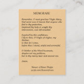 ヴィンテージの花のMemorare神聖なカードを持つ聖母マリア 名刺 (裏面)