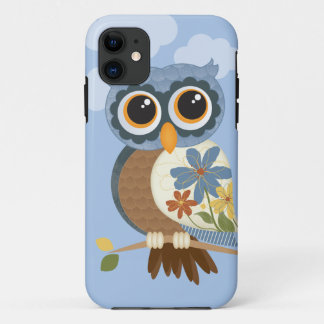 ヴィンテージの花を持つフクロウ iPhone 11 ケース