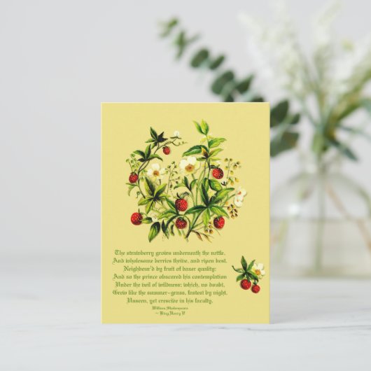 ヴィンテージの花シェークスピアのイチゴのポストカ ポストカード (スタンド正面)