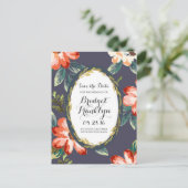 ヴィンテージの花ネイビーと金ゴールドは日付を保存 案内ポストカード (スタンド正面)