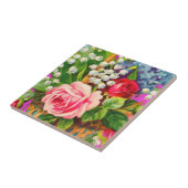 ヴィンテージの花バスケットの水彩画 タイル (側面)