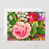 ヴィンテージの花バスケットの水彩画 ポストカード (正面/裏面)