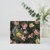 ヴィンテージの花バラと虹彩パターン – 暗い夢 ポストカード (スタンド正面)
