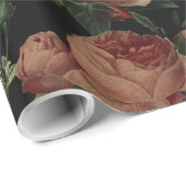 ヴィンテージの花バラと虹彩パターン – 暗い夢 ラッピングペーパー (ロールコーナー)