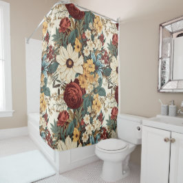 ヴィンテージの花バラ、チューリップ、ユリとデイジー シャワーカーテン
