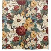 ヴィンテージの花バラ、チューリップ、ユリとデイジー シャワーカーテン (正面)