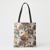 ヴィンテージの花バラ、チューリップ、ユリとデイジー トートバッグ (正面)