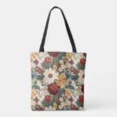 ヴィンテージの花バラ、チューリップ、ユリとデイジー トートバッグ (裏面)