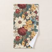 ヴィンテージの花バラ、チューリップ、ユリとデイジー バスタオルセット (ハンドタオル)