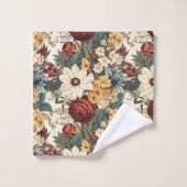 ヴィンテージの花バラ、チューリップ、ユリとデイジー バスタオルセット (ウォッシュタオル)