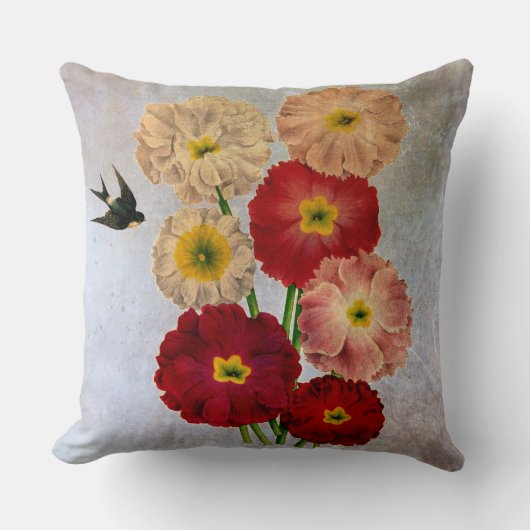 ヴィンテージの花バードブルーを飲み素朴込む クッション (正面)