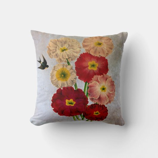 ヴィンテージの花バードブルーを飲み素朴込む クッション (正面)