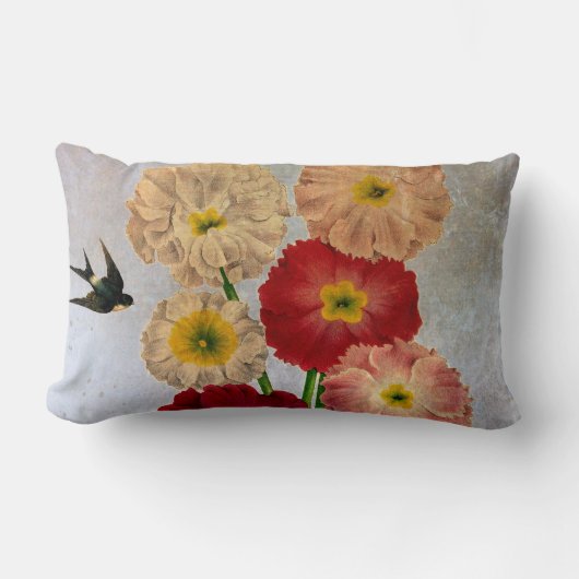 ヴィンテージの花バードブルーを飲み素朴込む ランバークッション (正面)