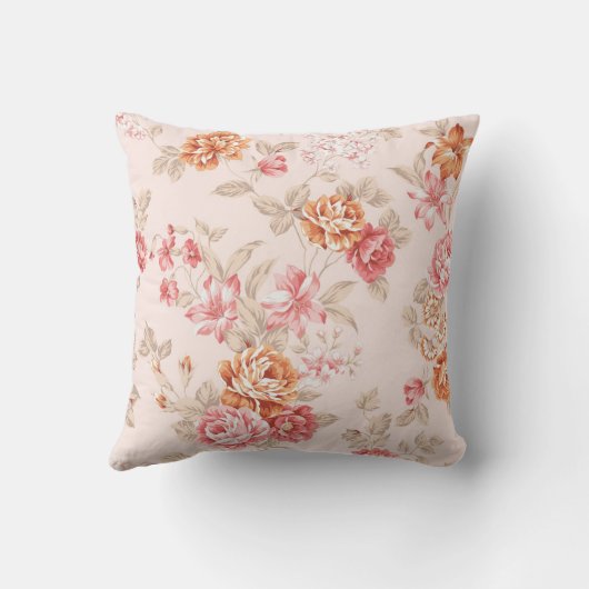 ヴィンテージの花ベージュモモのピンクの赤いぼろぼろの上品 クッション (裏面)
