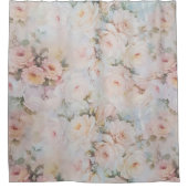 ヴィンテージの花ロマンチックな赤面のピンクのアイボリーのバラ シャワーカーテン (正面)