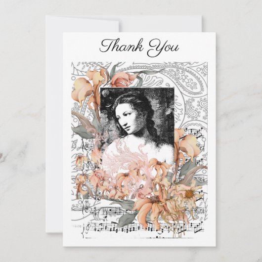 ヴィンテージの花付き婦人 サンキューカード (正面)