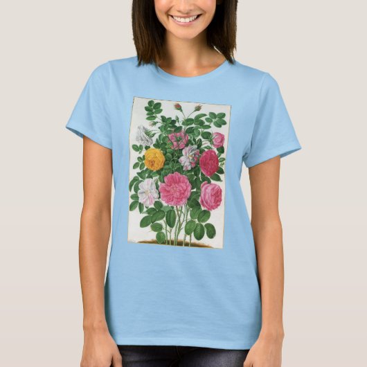 ヴィンテージの花咲く花々、春の庭のバラ Tシャツ (正面)