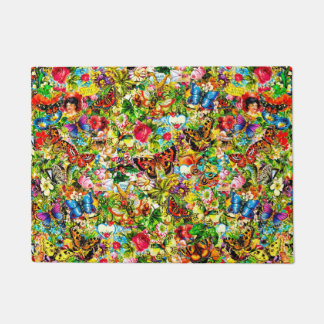 ヴィンテージの花園のカラフルな蝶花柄 ドアマット