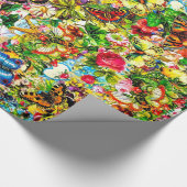 ヴィンテージの花園のカラフルな蝶花柄 ラッピングペーパー (角)