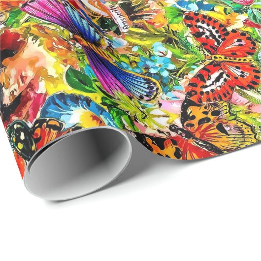 ヴィンテージの花園のカラフルな蝶花柄 ラッピングペーパー (ロールコーナー)