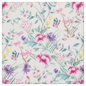 ヴィンテージの花園の虹の蝶白 ファブリック (見本)