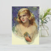 ヴィンテージの花嫁が聖書を持って、ブライズシャワーパーティー 招待状 (スタンド正面)